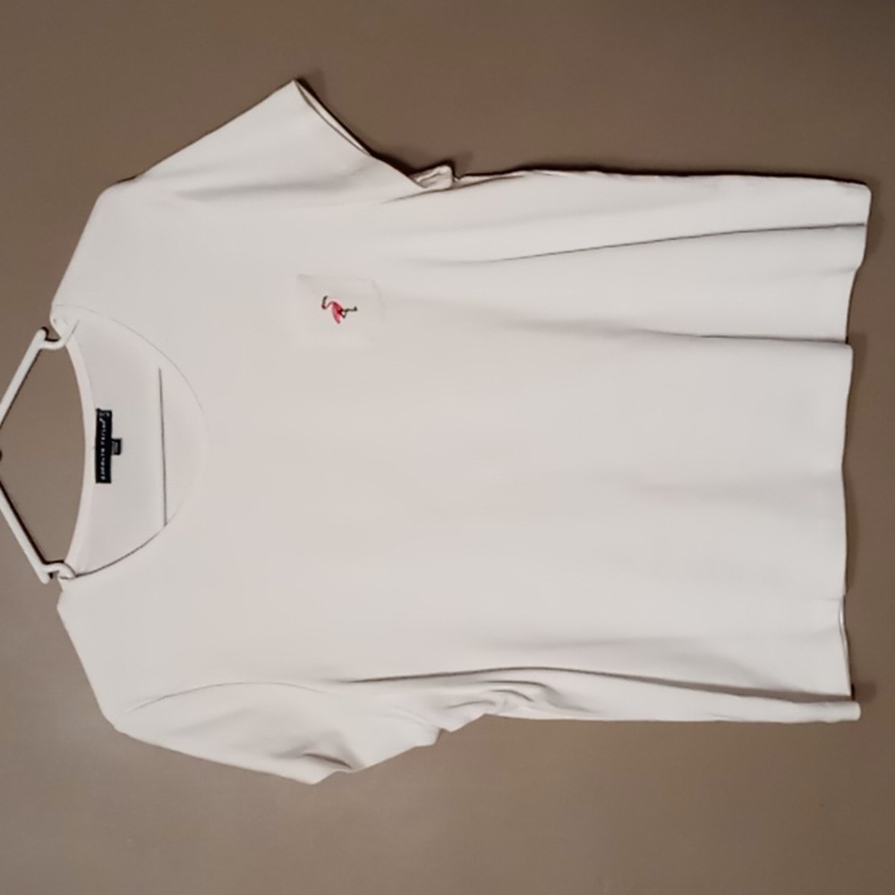 Carolyn Taylor White Tiny Pocket Tee w Flamingo Embellishment XL - Picture 1 of 5